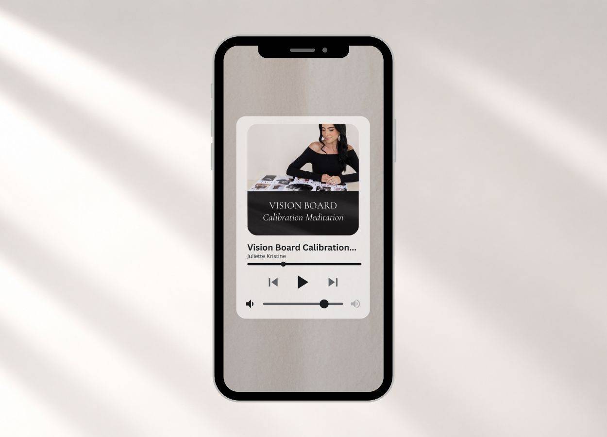 Vision Board Calibration Meditation audio displayed on a smartphone.