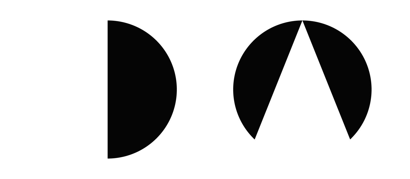 Two circles: one split into black and white halves, and one with black edges and a wide white middle