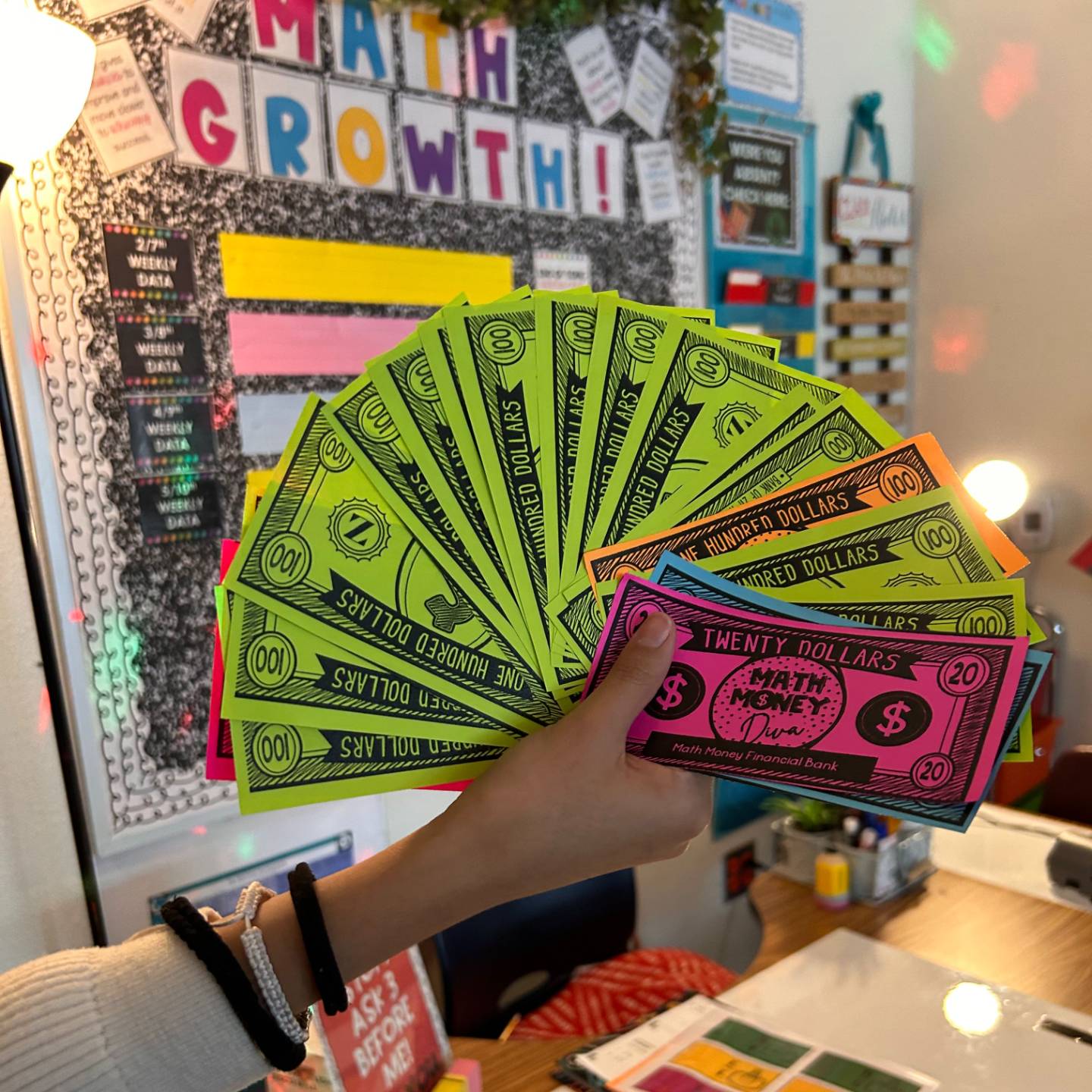 A busy middle school math classroom