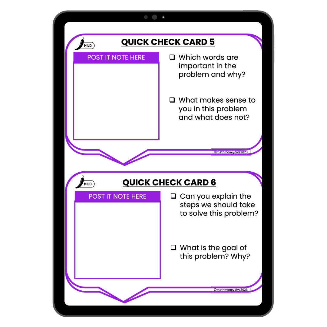 Math Talk Quick Check Cards