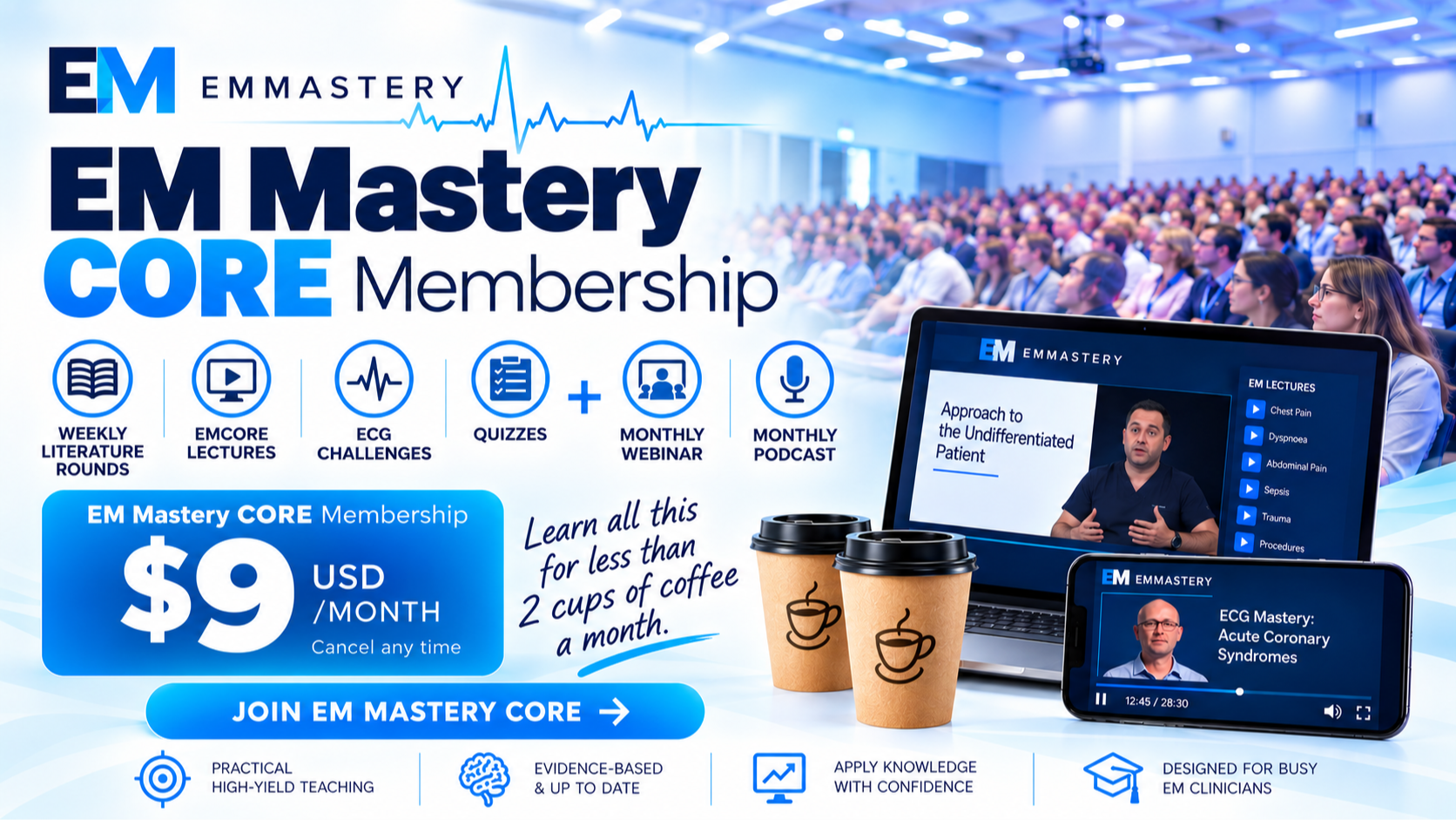 EM Mastery online learning on laptop, iPad and phone