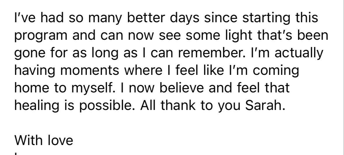 Client review about feeling calm