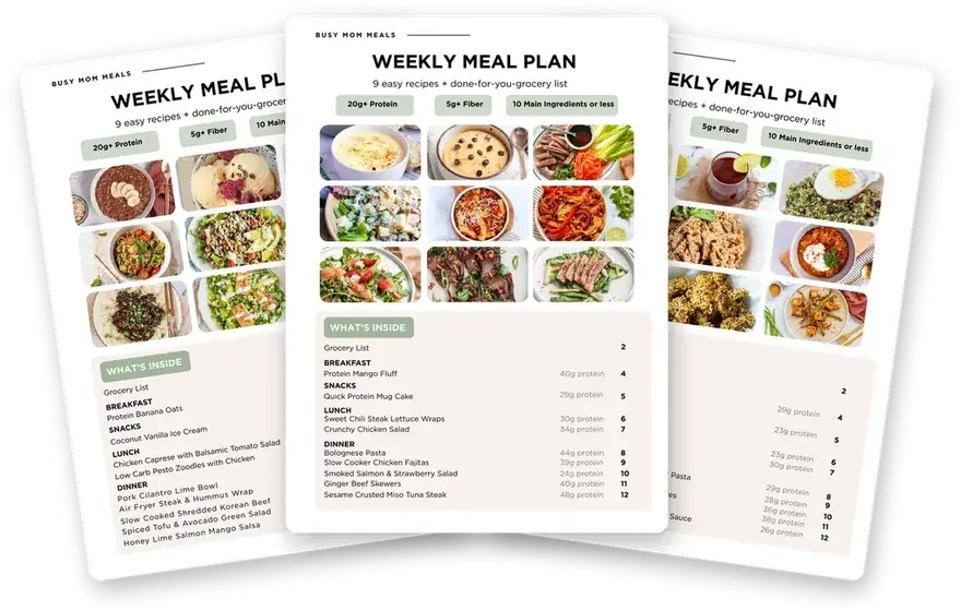 Sample Busy Mom Meals weekly meal plans with high-protein recipes