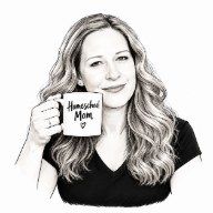 Illustrated portrait of Amy Kay holding a Homeschool Mom mug.