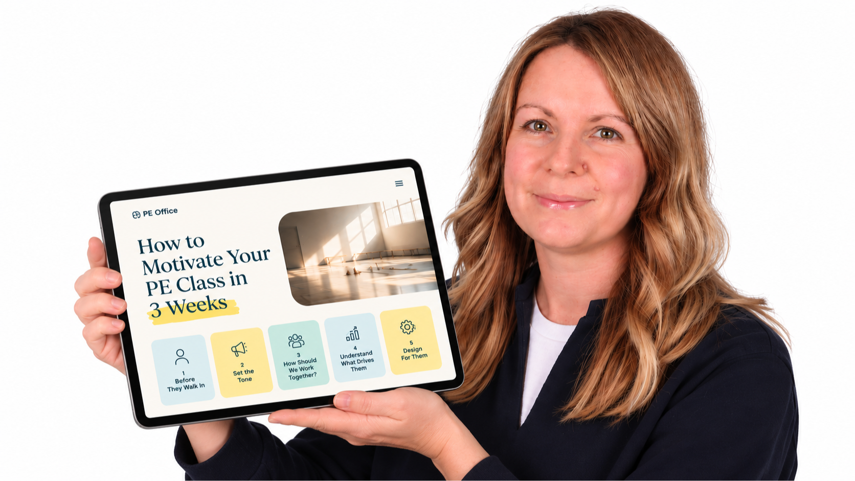 Upload your own portrait or PE Office course mockup here