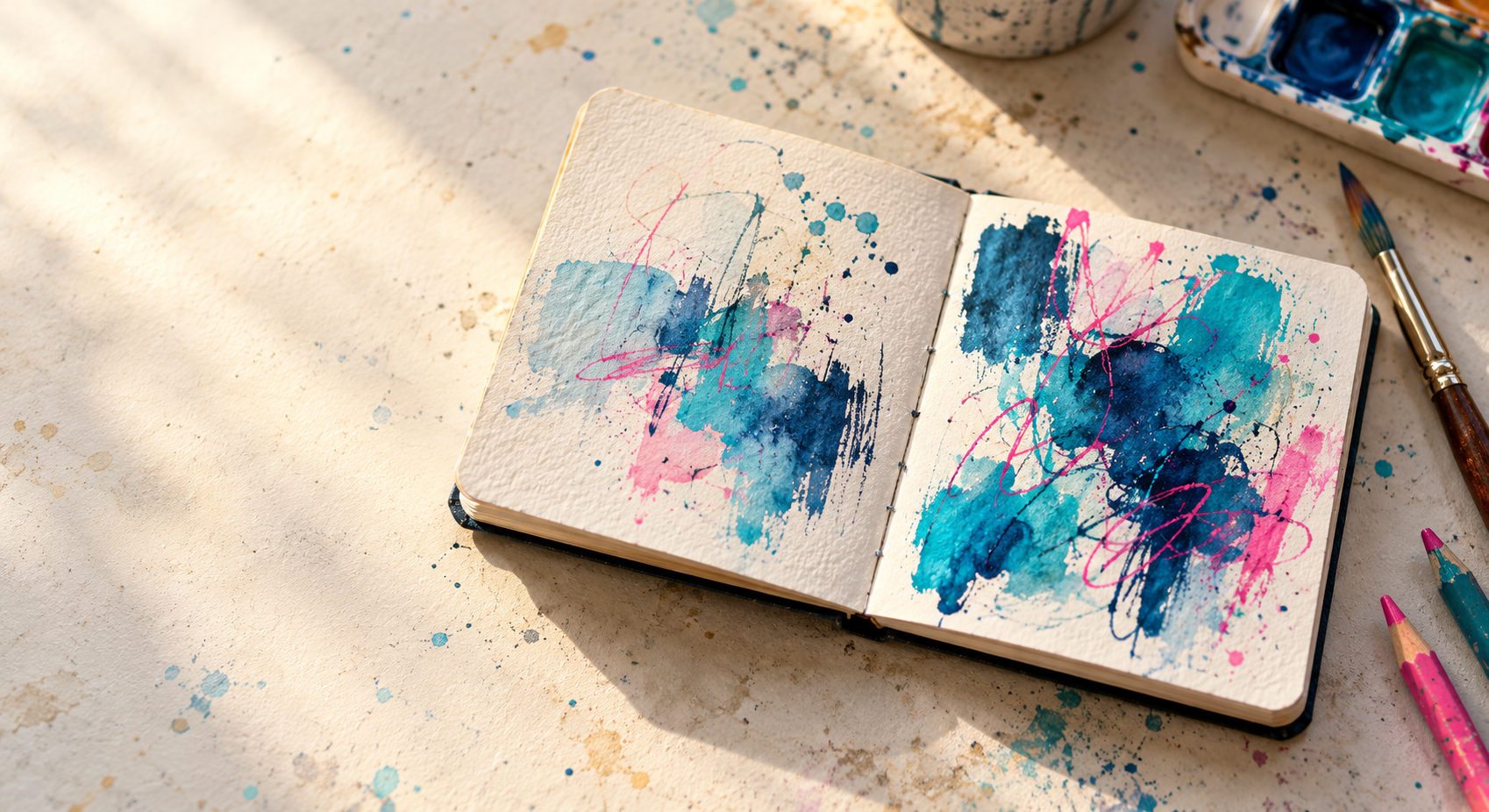 Let It Land Barbara Lynn Burns 5"x5" book with scribbles and splatter paint