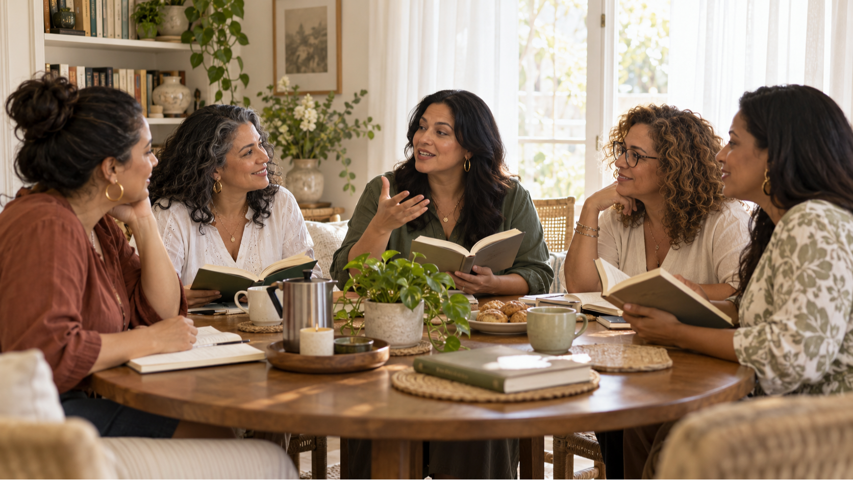 Imagen ilustrativa de mujeres leyendo y compartiendo en un ambiente acogedor