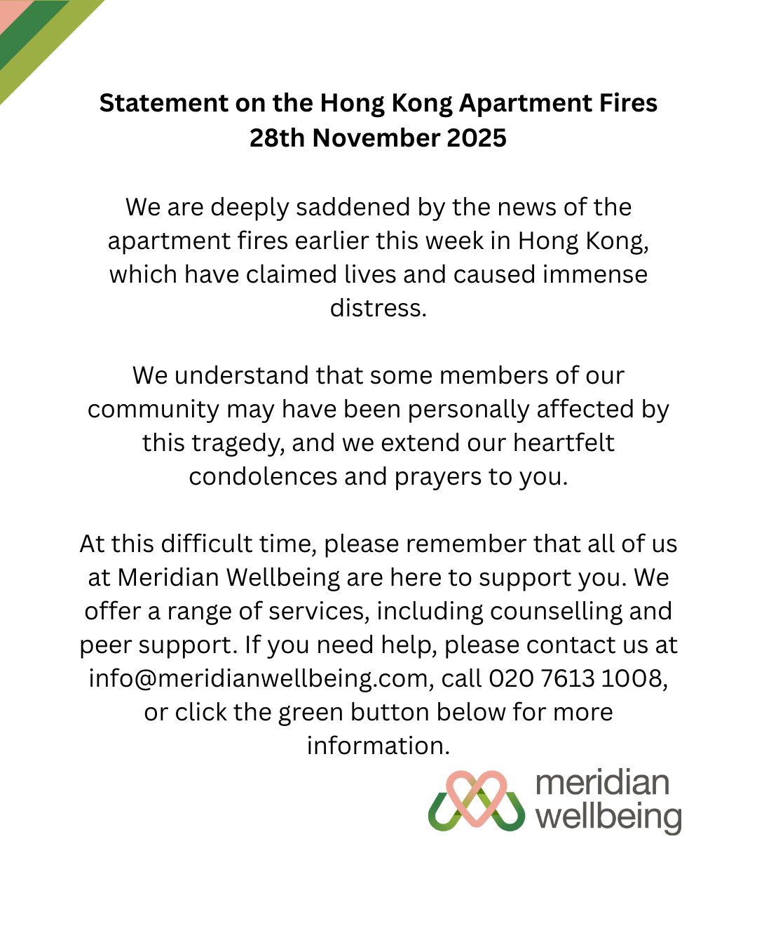 Hong Kong Apartment Fires Statement