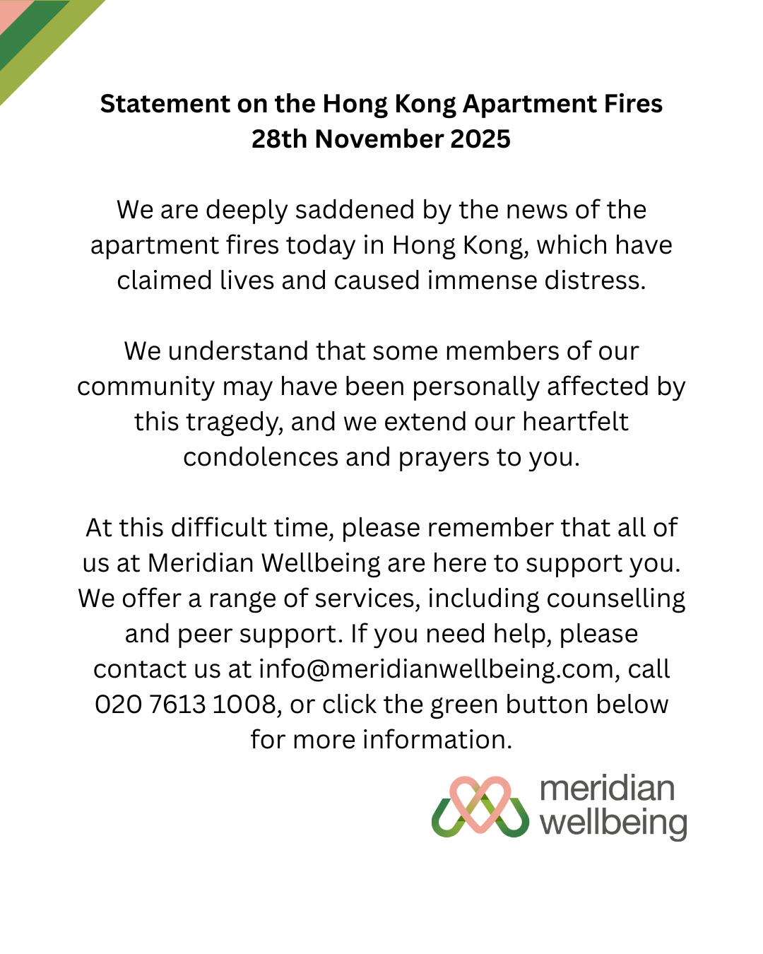 Hong Kong Apartment Fires Statement