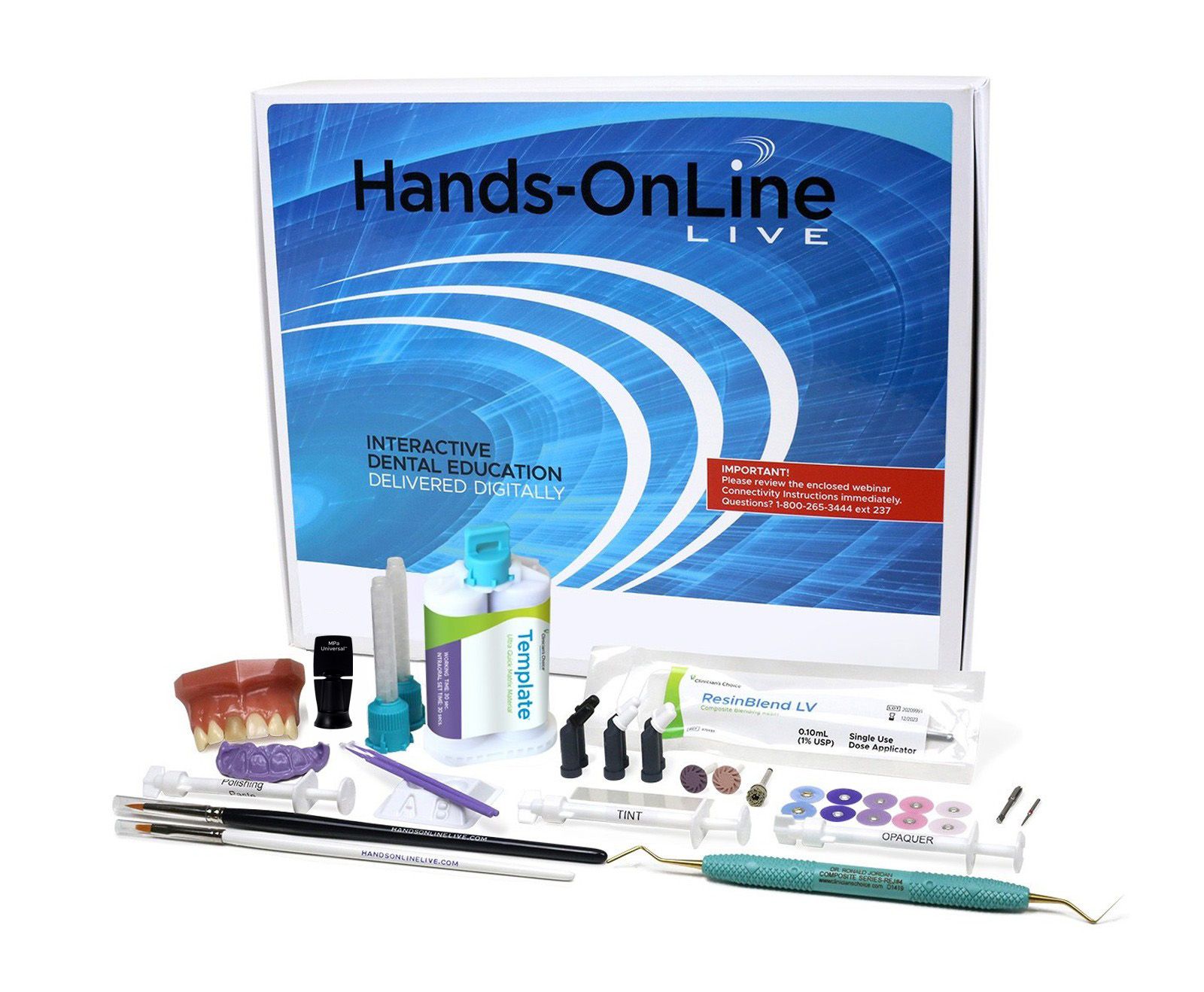 Hands-On technique kit for the Discolored Central Incisor Hands-OnLine LIVE course with Dr. Margeas. Included in tuition.