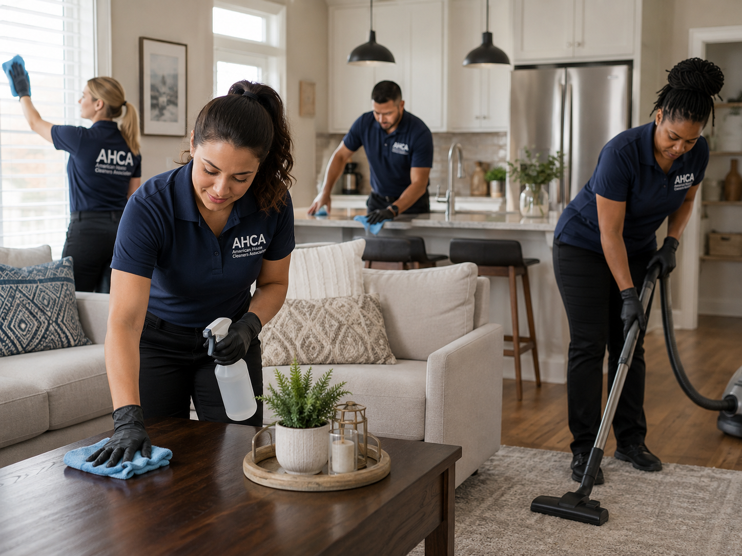 Professional house cleaning team working together in a home | American House Cleaners Association