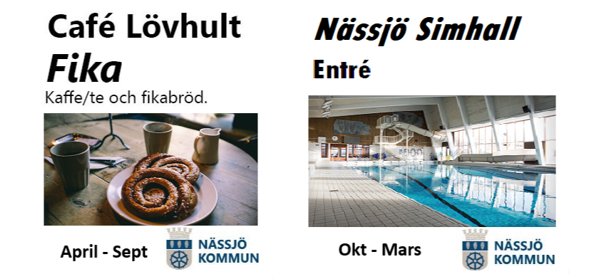 Xrundan vinster i Nässjö kommun: entré till Vetgirig tisdag, fika på Lövhult och simhall beroende på månad.