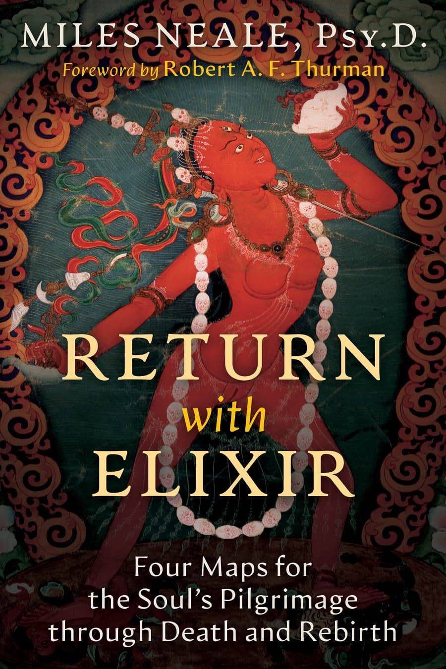 Cover of Dr Miles Neale’s book ‘Return with Elixir’ featuring a traditional Tibetan tantric artwork.
