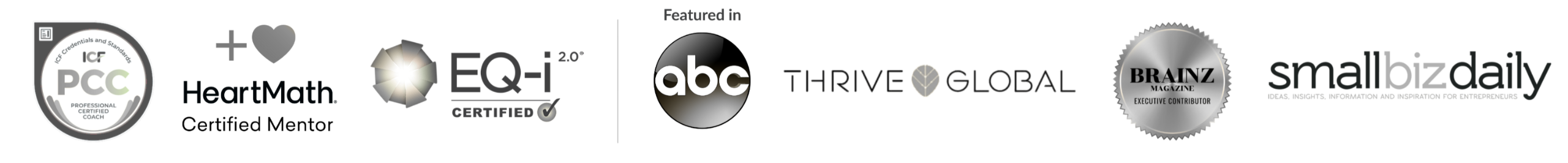 Kc Rossi, Credentials and media features: PCC, EQ-i 2.0, Brainz Magazine, ABC, SmallBizDaily, Thrive Global