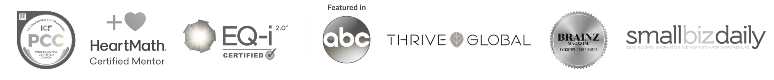 Kc Rossi, Credentials and media features: PCC, EQ-i 2.0, Brainz Magazine, ABC, SmallBizDaily, Thrive Global