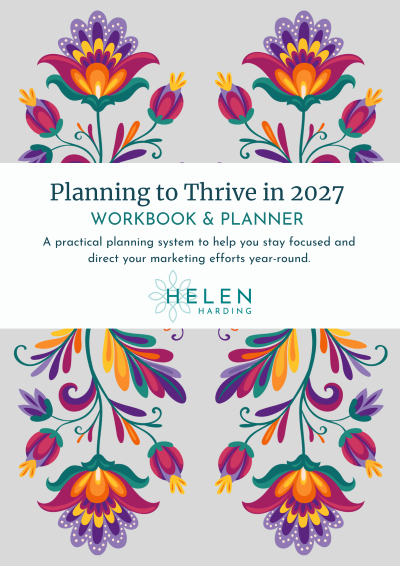 front cover of planner with flower folk art design and heading 'Planning to Thrive in 2026'