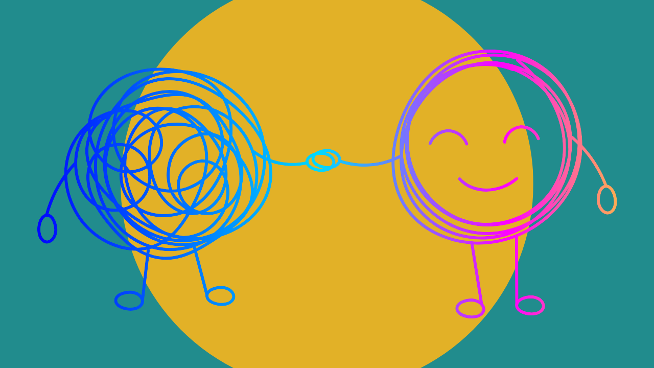 graphic of a squiggle shaking hands with a circle