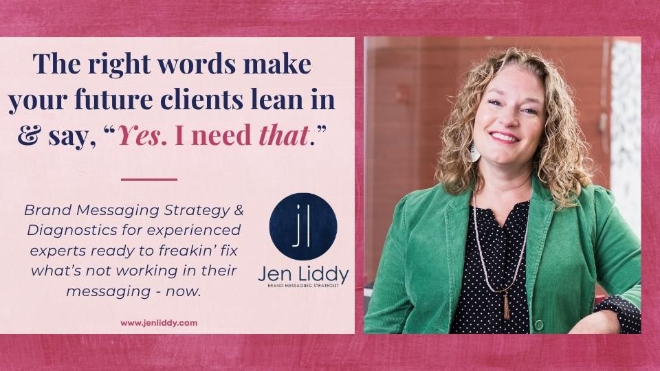 Jen Liddy, Brand Messaging Strategist smiling and looking at the camera wearing a green jacket and leaning with her arm on a ledge