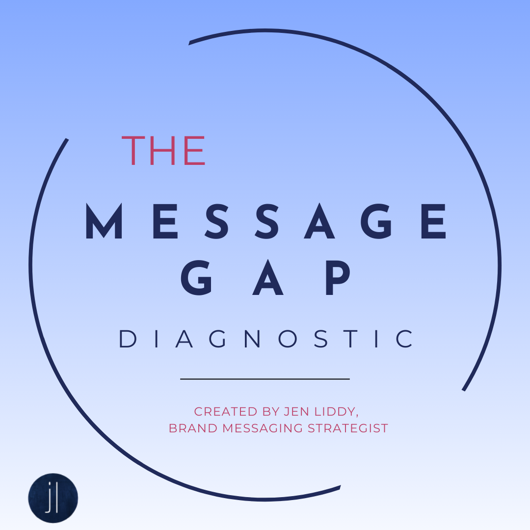 Image says The Message Gap Diagnostic - created by Jen Liddy, Brand Messaging Strategist