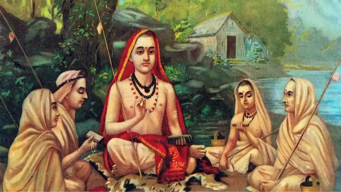Painting of Shankaracharya sitting with students