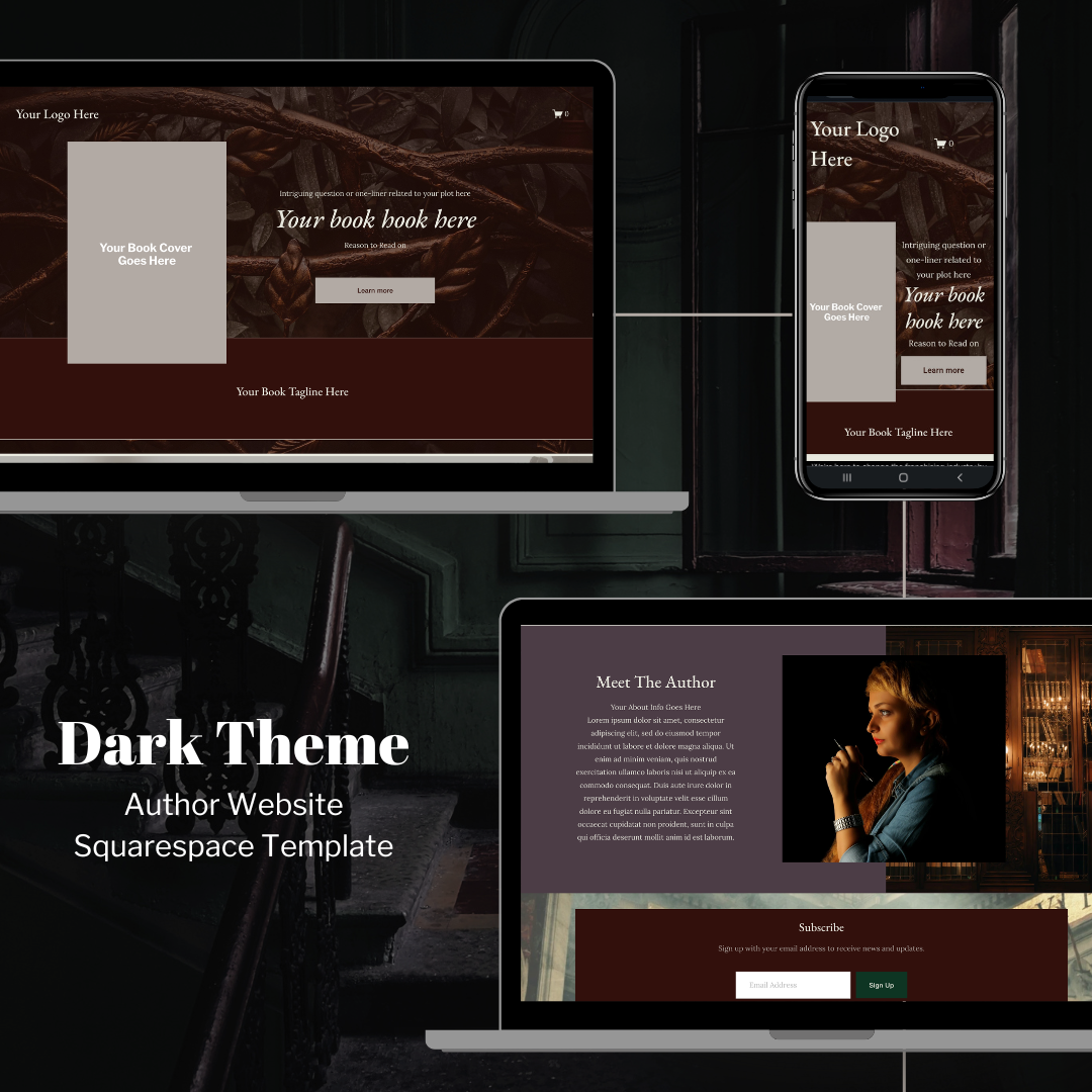 Dark Academia Theme Author Website Template Squarespace
