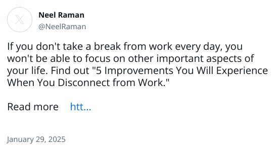If you don't take a break from work every day, you won't be able to focus on other important aspects of your life. Find out 