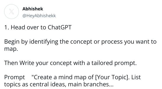 1️. Head over to ChatGPTBegin by identifying the concept or process you want to map.Then Write your concept with a tailored prompt.Prompt → 