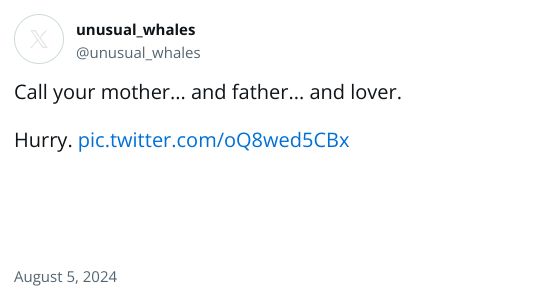 Call your mother... and father... and lover.Hurry. pic.twitter.com/oQ8wed5CBx