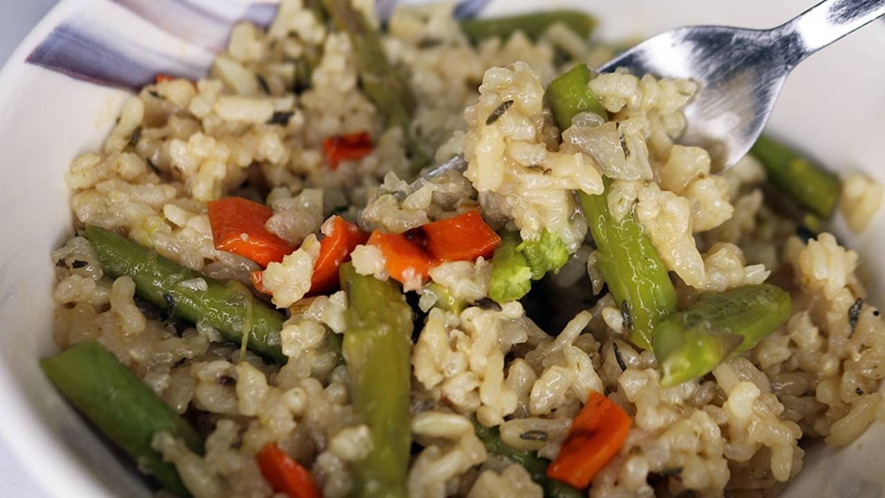 Vegan Bacon Asparagus Risotto