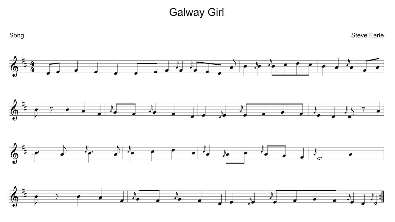 Galway Girl tin whistle sheet music