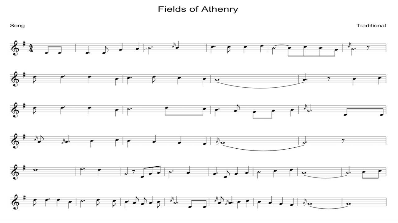 Fields of Athenry tin whistle sheet music