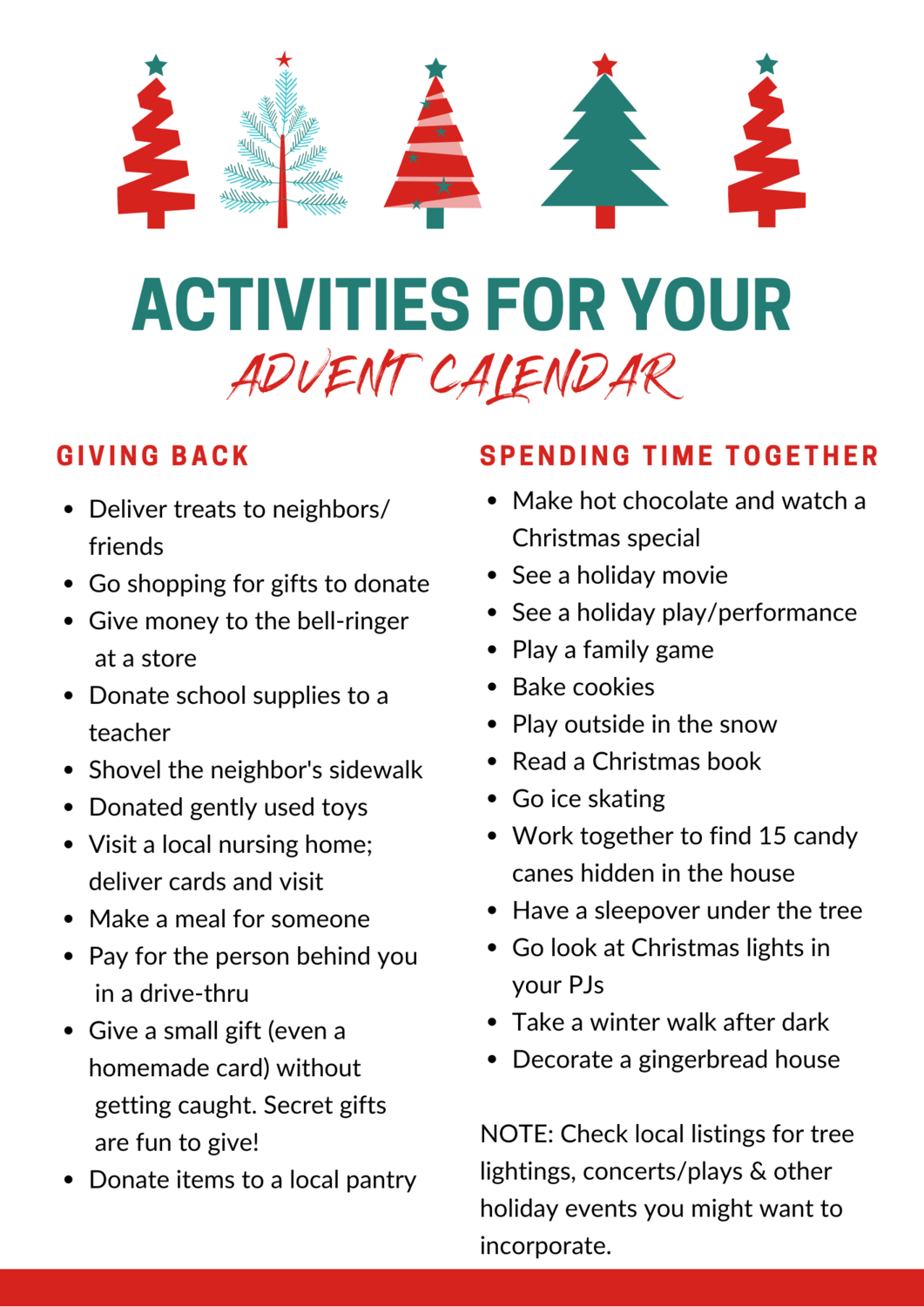 Advent Calendar Activities