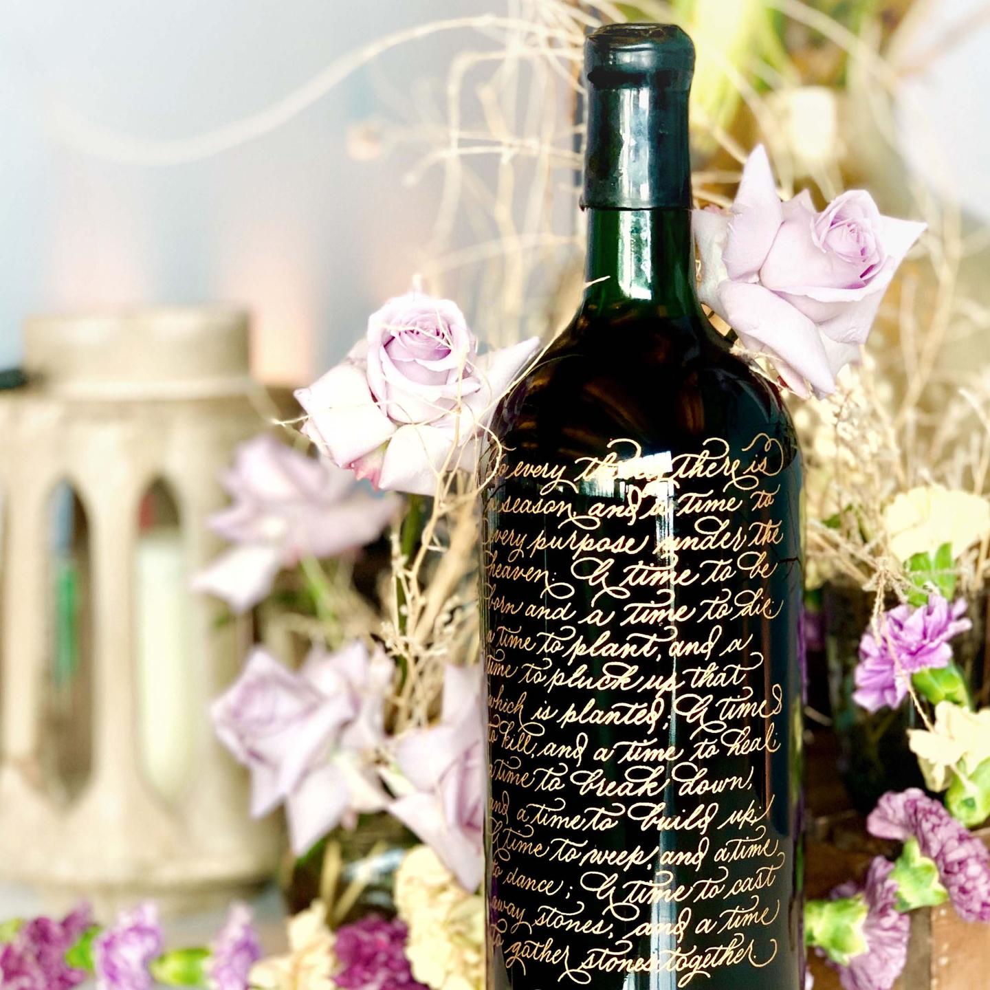 hand calligraphy engraved wine bottle 