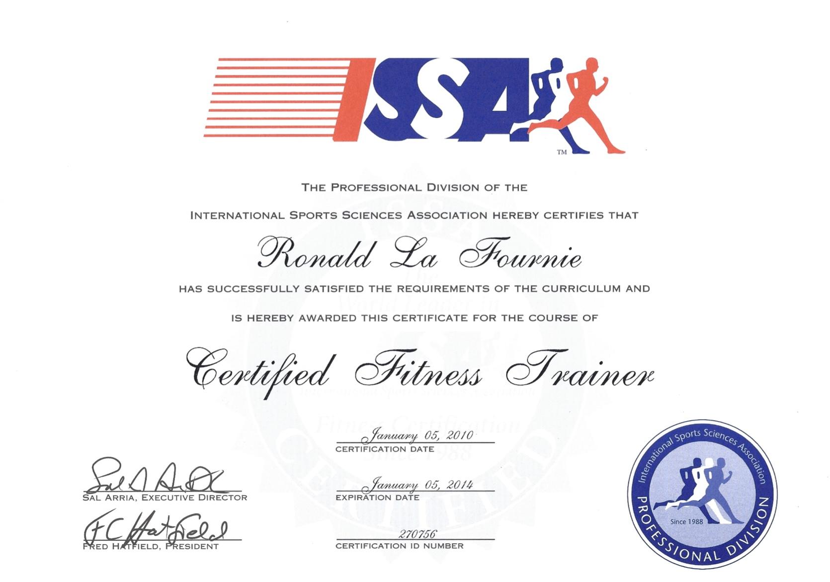 Certification of successful course completion from the International Sports Science Association