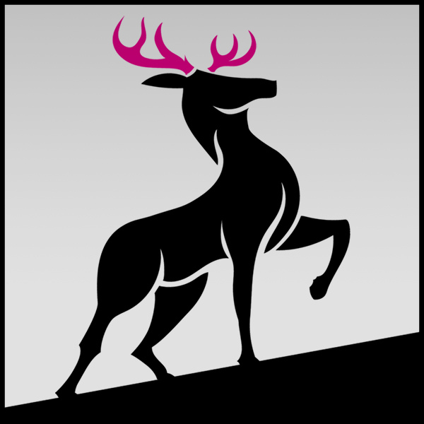 Black deer logo with pink antlers