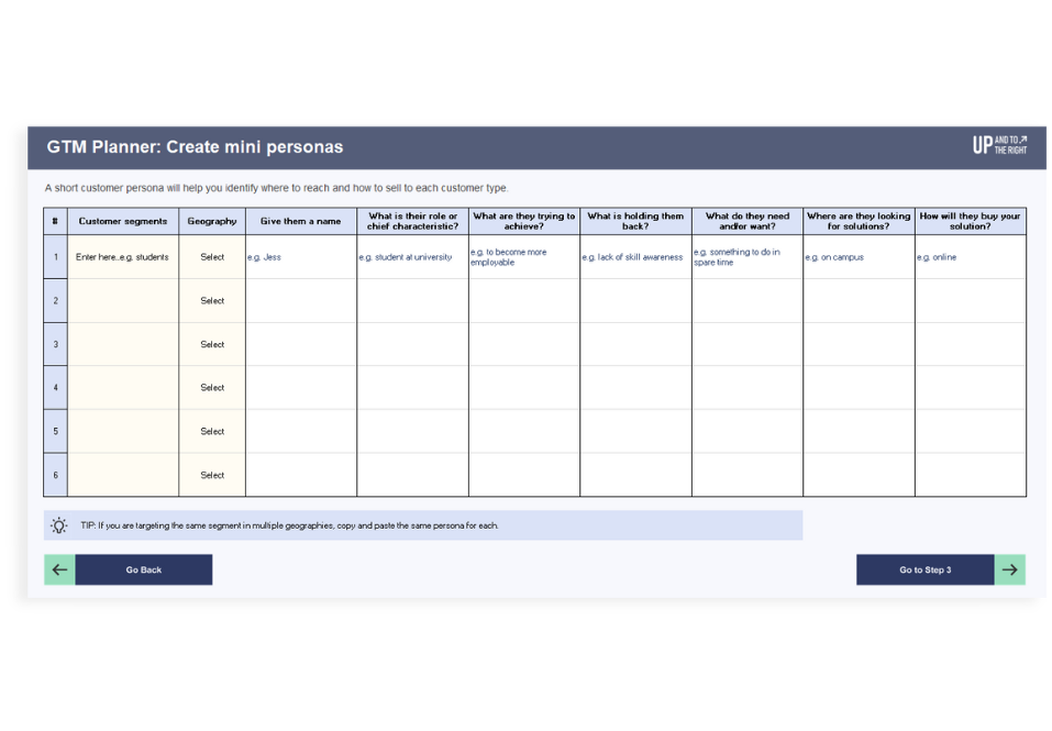 U2R Go to Market Planner screenshot