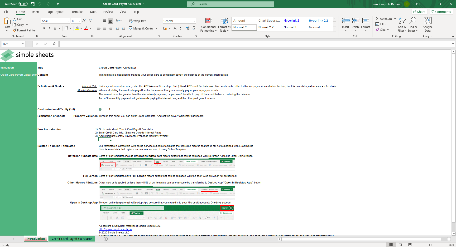 credit card interest calculator excel template