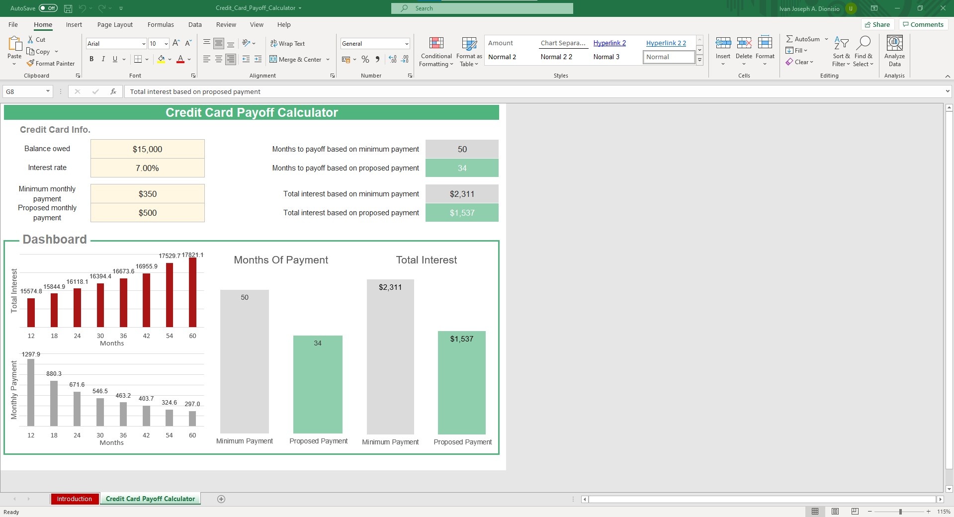 credit card excel template