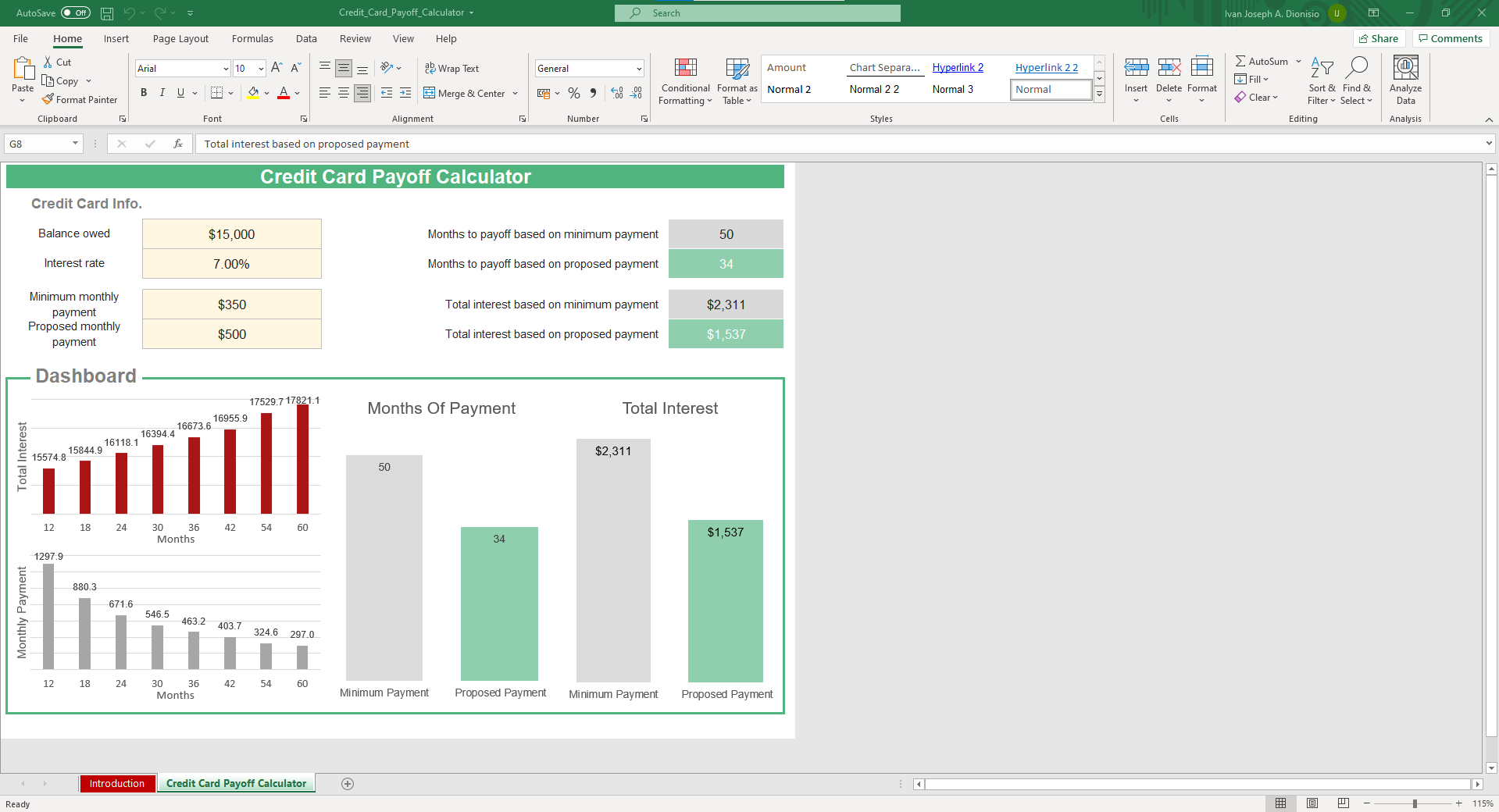 credit card interest calculator excel template