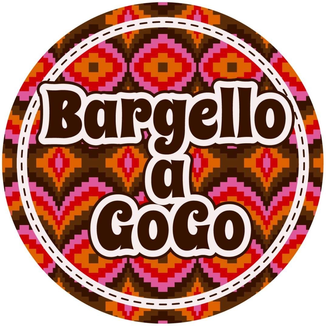 Bargello a GoGo logo which has a psychedelic background in brown, pink, red and orange