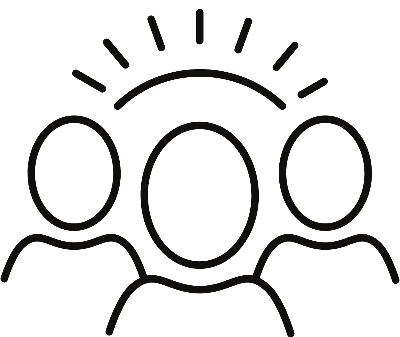 icon of three people with the outline of a sun behind them