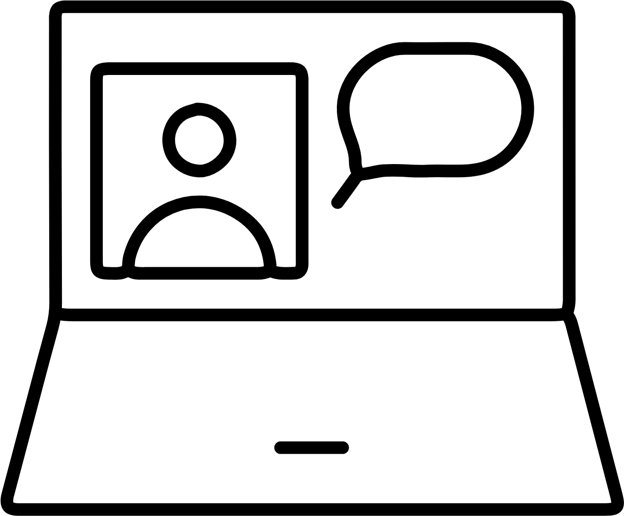 an icon of a computer screen displaying a person and a speech bubble