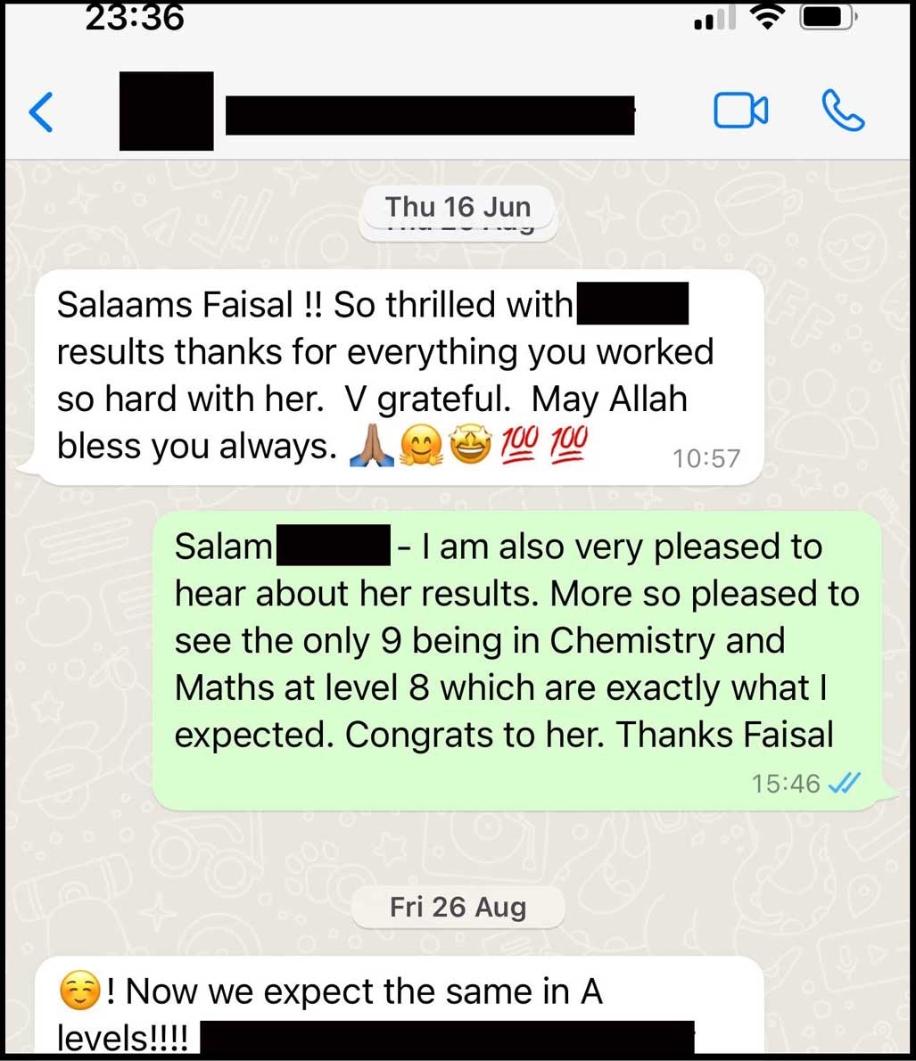 Kate obtaining grade A in Chemistry and grade A* in Biology