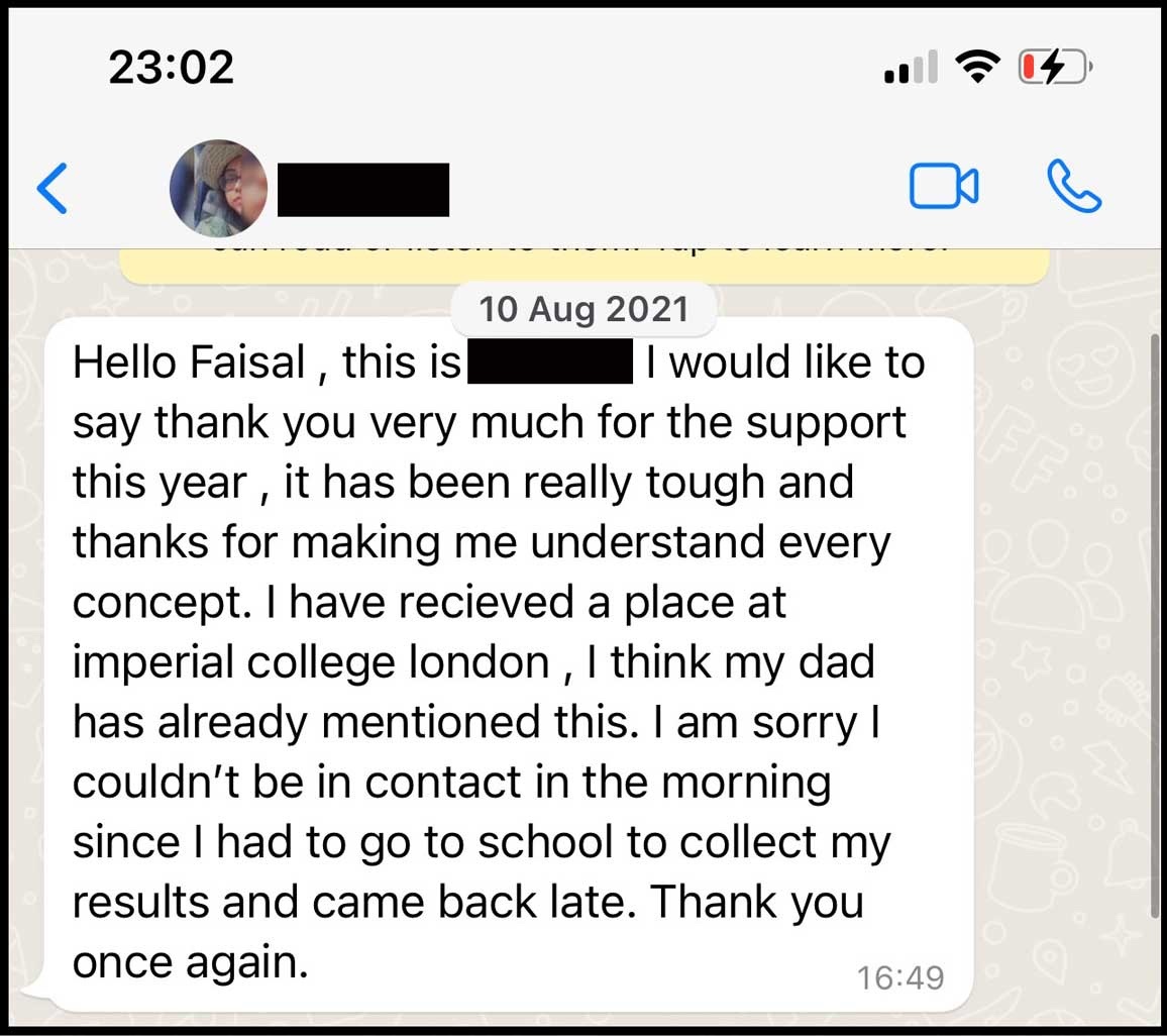 Kate obtaining grade A in Chemistry and grade A* in Biology