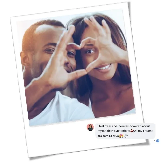 joyful couple expressing love with a heart sign