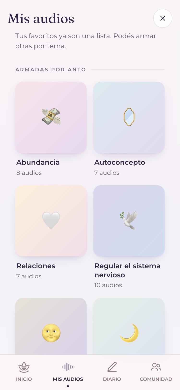 Mis audios: las listas armadas por Anto en la app Renacer