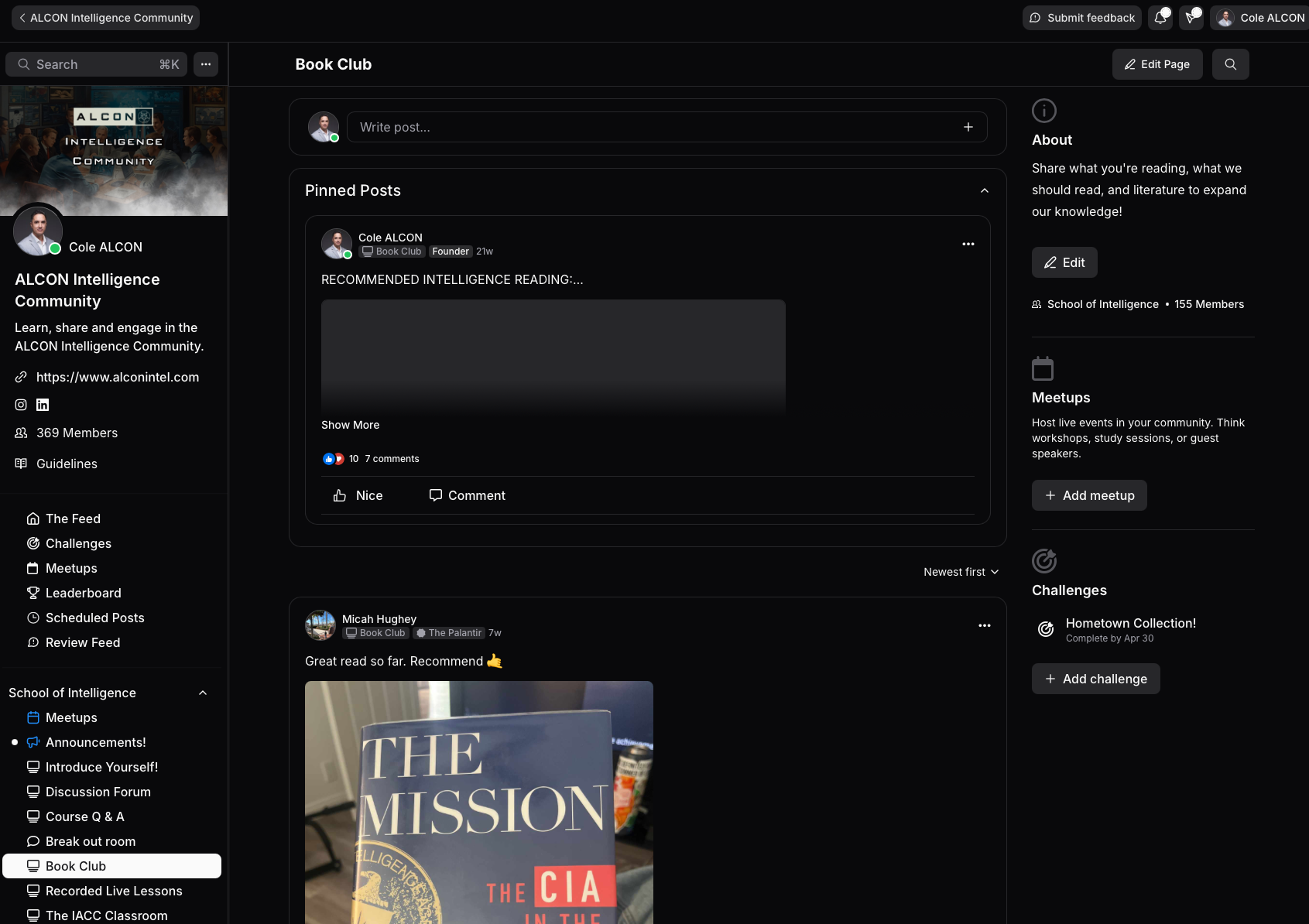 School of Intelligence Community — Book Club and discussion forums