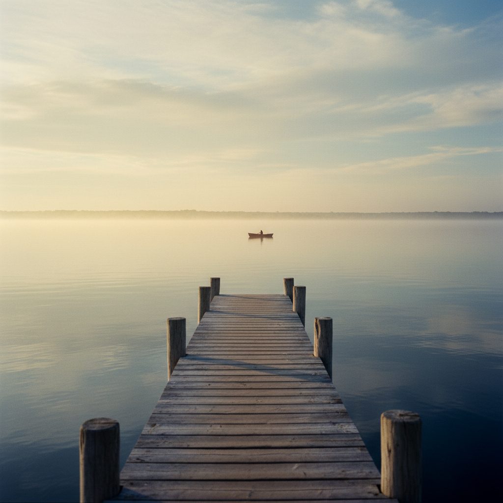 A peaceful coastal dock at dawn