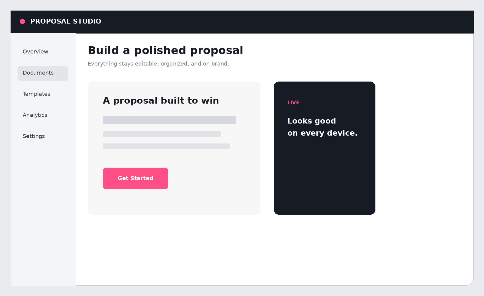 Editable proposal dashboard mockup
