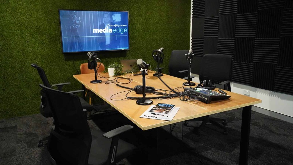 The soundproof podcast studio at URQ HQ
